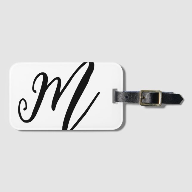Custom Monogram Simple Modern Black White Luggage Tag (Front Horizontal)