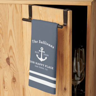 Custom Monogram Slate Blue Coastal Modern Kitchen Towel