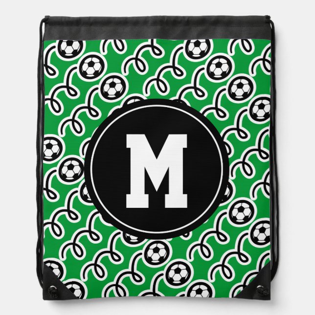 Custom monogram soccer drawstring backpack bag (Front)