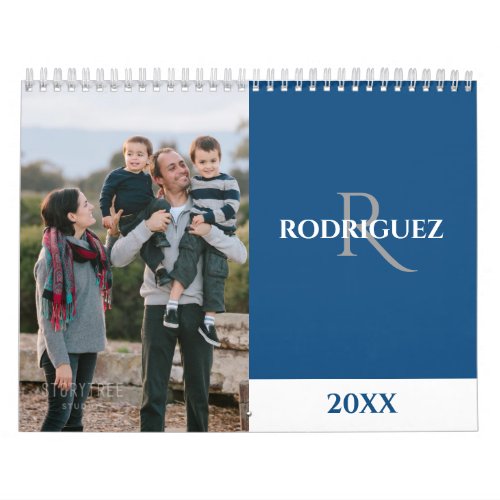 Custom Monogram Spanish Blue 2024 Photo Calendar