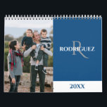 Custom Monogram Spanish Blue 2025 Photo Calendar<br><div class="desc">Take your favorite photos and create your own Spanish language calendar. The cover features your vertical photo on the left with your name and monogram in an elegant font on a blue color block on the right. Below it, the calendar year is shown in blue on a small white color...</div>