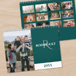Custom Monogram Spanish Blue-Green Photo Calendar<br><div class="desc">Take your favorite photos and create your own Spanish language wall calendar. The cover features your vertical photo on the left with your name and monogram in an elegant font on a blue-green color block on the right. Below it, the calendar year is shown in teal on a small white...</div>