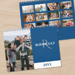Custom Monogram Spanish Blue Photo Calendar<br><div class="desc">Take your favorite photos and create your own Spanish language calendar. The cover features your vertical photo on the left with your name and monogram in an elegant font on a blue color block on the right. Below it, the calendar year is shown in blue on a small white color...</div>