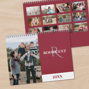 Custom Monogram Spanish Burgundy Photo Calendar