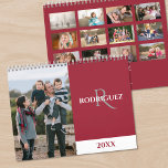 Custom Monogram Spanish Burgundy Red Photo Calendar<br><div class="desc">Take your favorite photos and create your own Spanish language calendar. The cover features your vertical photo on the left with your name and monogram in an elegant font on a burgundy red color block on the right. Below it, the calendar year is shown in dark red on a small...</div>