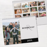 Custom Monogram Spanish Grey Photo Calendar<br><div class="desc">Take your favorite photos and create your own Spanish language calendar. The cover features your vertical photo on the left with your name and monogram in an elegant font on a grey color block on the right. Below it, the calendar year is shown in grey on a small black color...</div>