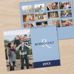Custom Monogram Spanish Light Blue Photo Calendar<br><div class="desc">Take your favorite photos and create your own Spanish language calendar. The cover features your vertical photo on the left with your name and monogram in an elegant font on a light blue color block on the right. Below it, the calendar year is shown in white on a small navy...</div>