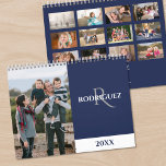 Custom Monogram Spanish Navy Blue Photo Calendar<br><div class="desc">Take your favorite photos and create your own Spanish language calendar. The cover features your vertical photo on the left with your name and monogram in an elegant font on a navy blue color block on the right. Below it, the calendar year is shown in dark blue on a small...</div>