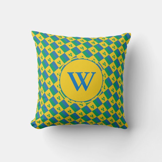 Custom Monogram ST VINCENT FLAG Grenadines Throw Pillow (Front)
