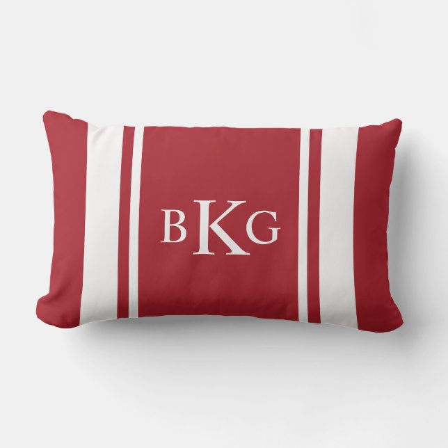 Custom Monogram & Stripe Pattern | Dark Red Lumbar Pillow (Front)