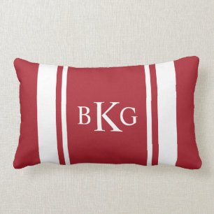 Custom Monogram & Stripe Pattern   Dark Red Lumbar Pillow