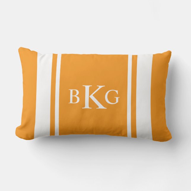 Custom Monogram & Stripe Pattern | Orange Lumbar Pillow (Front)
