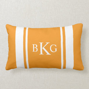 Custom Monogram & Stripe Pattern Orange Lumbar Pillow