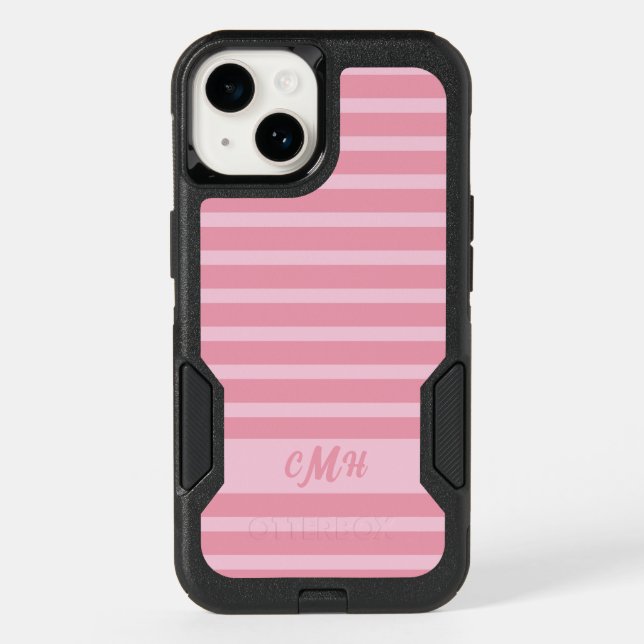 Custom monogram striped pattern blush pink otterbox iPhone case (Back)