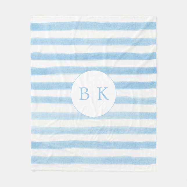 Custom Monogram Striped Sherpa Blanket (Front)