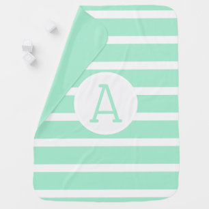 Custom Monogram Striped Solid Color Mint Swaddle Blanket