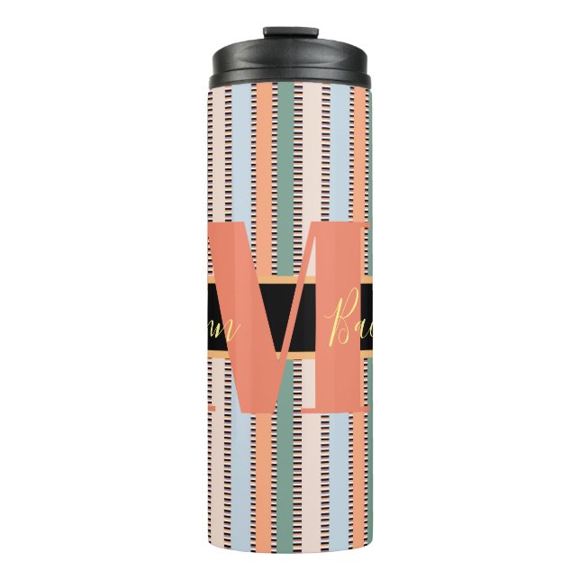 Custom Monogram Striped Wedding Bridesmaid   Thermal Tumbler (Front)