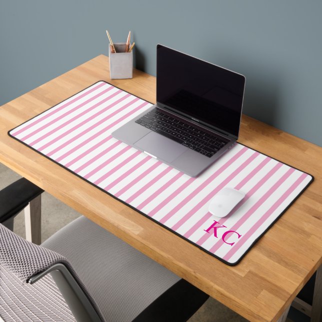 Custom Monogram Striped Workspace Personalized Desk Mat (Office 2)