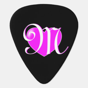Custom Monogram, Stylish Calligraphy, Pink Heart Guitar Pick