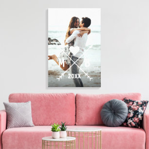 Custom Monogram Stylish Love Couple Heart Arrows Canvas Print