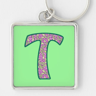 Custom Monogram T Keychain, Ditsy Floral Pattern Keychain