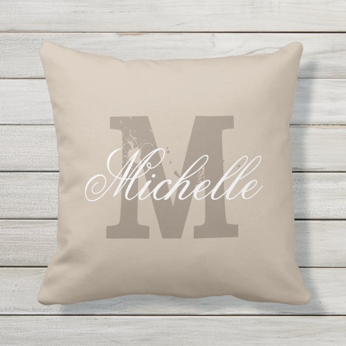 Custom monogram taupe beige outdoor throw pillow Zazzle