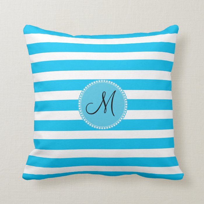 Custom Monogram Teal Blue and White Striped Pillows