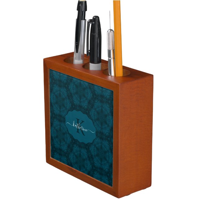 Custom Monogram Teal Navy Blue  Desk Organizer (In Situ)