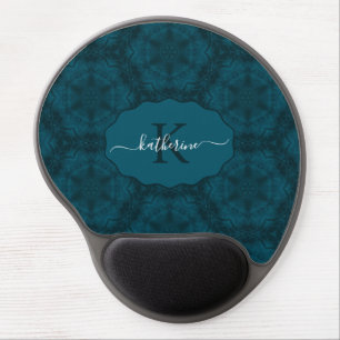 Custom Monogram Teal Navy Blue Gel Mouse Pad