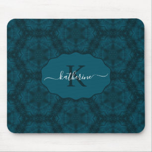 Custom Monogram Teal Navy Blue Mouse Pad