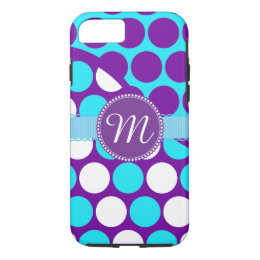 Custom Monogram Teal Purple Polka Dots iPhone Case