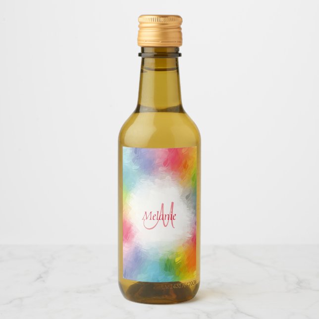 Custom Monogram Template Colorful Modern Rainbow Wine Label (Front)