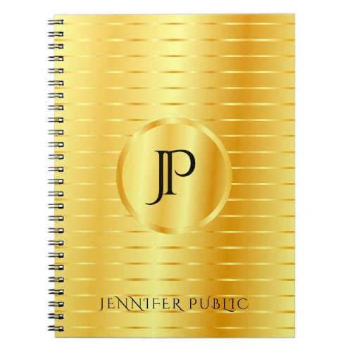 Custom Monogram Template Faux Gold Metallic Look Notebook