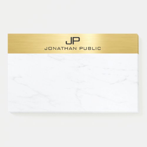 Custom Monogram Template White Marble And Gold Post_it Notes