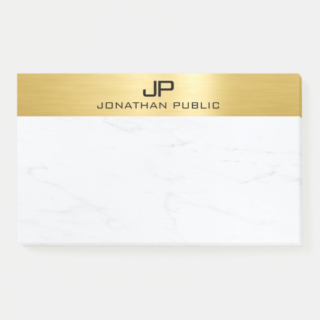 Custom Monogram Template White Marble And Gold Post-it Notes (Front)