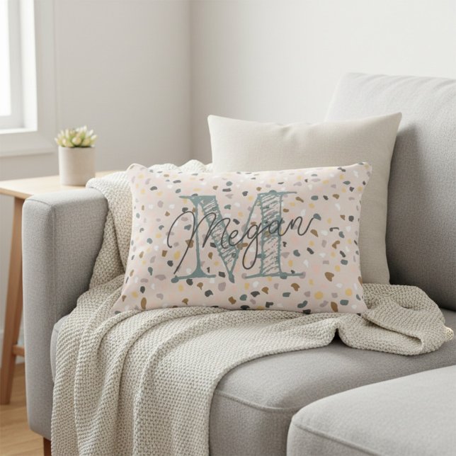Custom Monogram Terrazzo Pattern Soft Neutral Accent Pillow (Creator Uploaded)