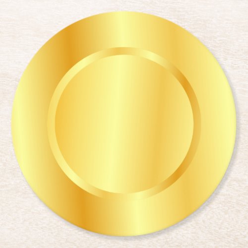 Custom Monogram Text Faux Gold Metallic Look Round Paper Coaster