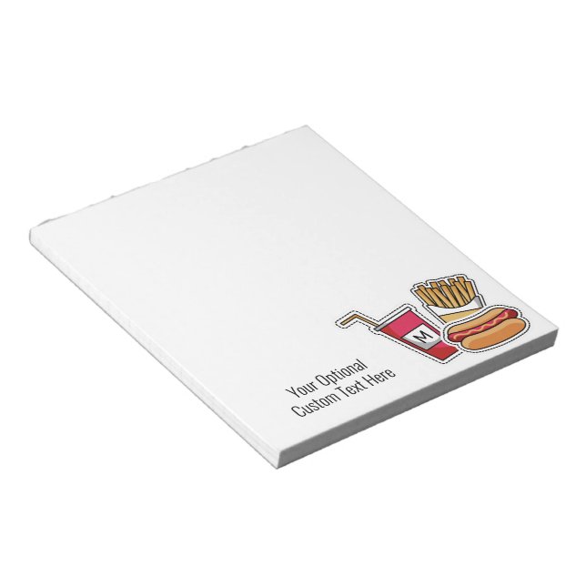 Custom monogram & text Hot Dog & Fries notepads (Angled)