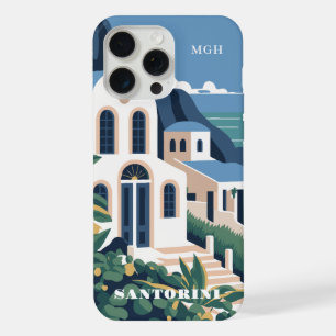 Custom Monogram & Text Santorini Greece iPhone 15 Pro Max Case