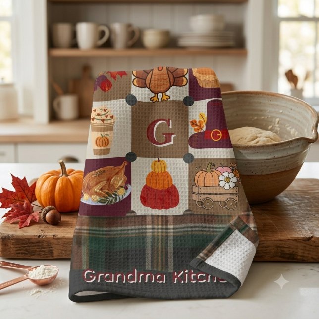 Custom Monogram Thanksgiving fall | Cozy Kitchen Towel (Creator Uploaded)