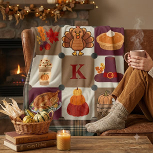 Custom Monogram Thanksgiving fall Cozy Sherpa Blanket