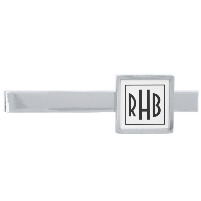 Custom Monogram Tie Bar Gift Silver Finish (Front)