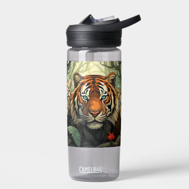 Custom Monogram Tigers Illustration Water Bottle (Left)