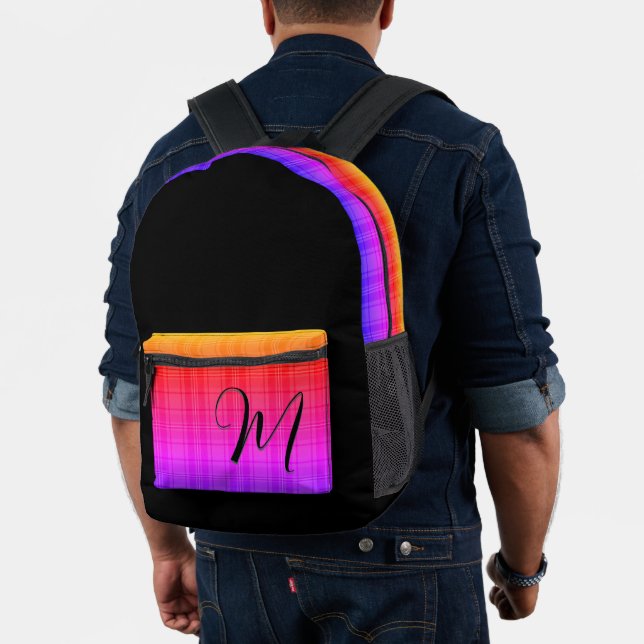 Custom Monogram Topography Retro Colorful Printed Backpack (Insitu (Model))