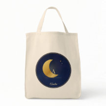 Custom Monogram Tote Bag, Navy Gold Crescent Moon
