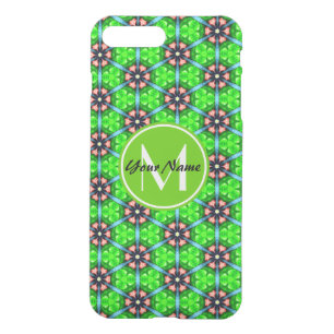 Custom Monogram Trendy Lime Green Floral Pattern iPhone 8 Plus/7 Plus Case