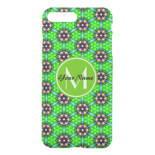 Custom Monogram Trendy Lime Green Floral Pattern Uncommon iPhone Case (Back)