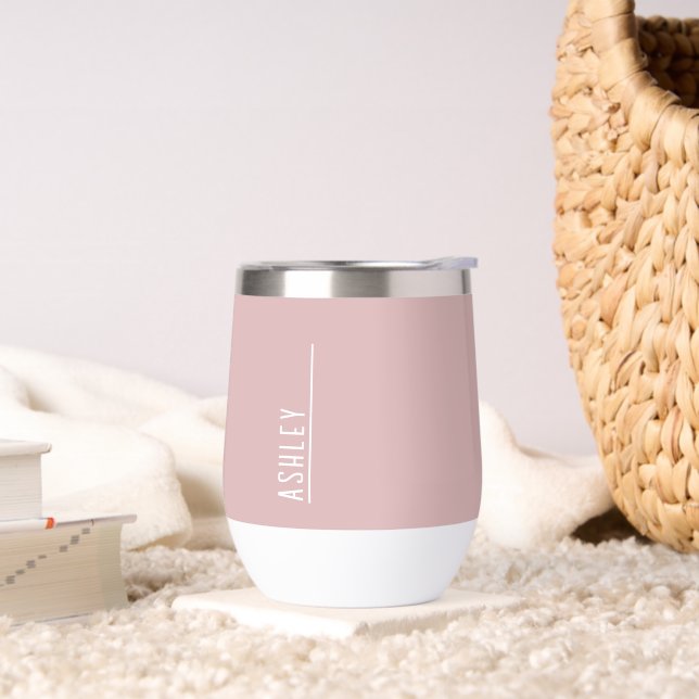Custom monogram, trendy pastel pink  thermal wine tumbler (Living Room)