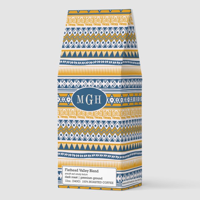 Custom Monogram Tribal Pattern Roasted Coffee (Front)
