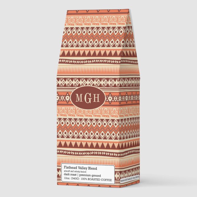 Custom Monogram Tribal Pattern Roasted Coffee (Front)